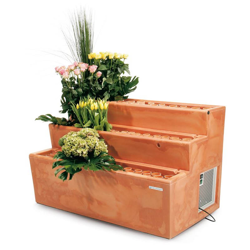 Ausstellungssystem mit Kuehlung Fior d'acqua, Ausstellungs-Set: Stufenverkaufstisch - TITANO, Optional: Freiwählbare Farbe