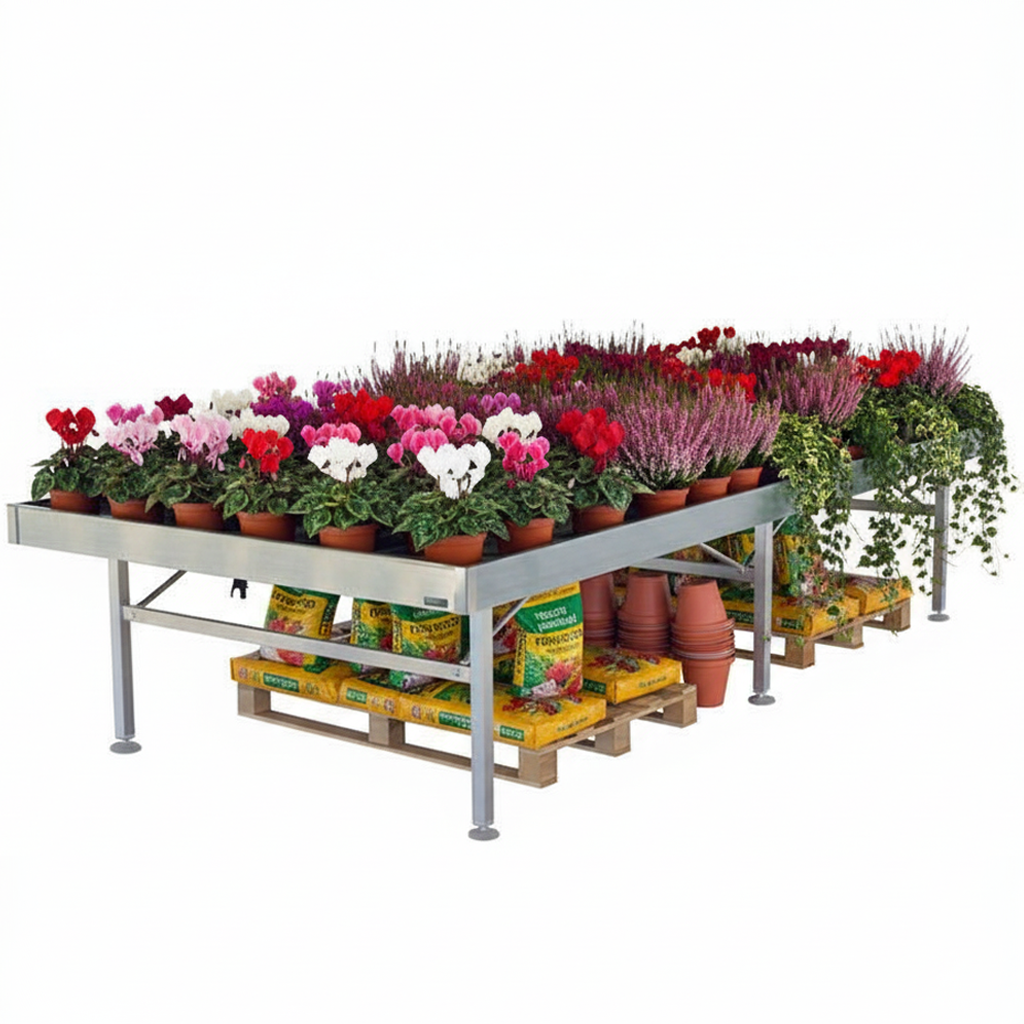 geschweißte Aluminium-Verkaufstisch, Größe: 1625 x 3530 mm, Höhe: h 750 mm, Packung: 16 Stück