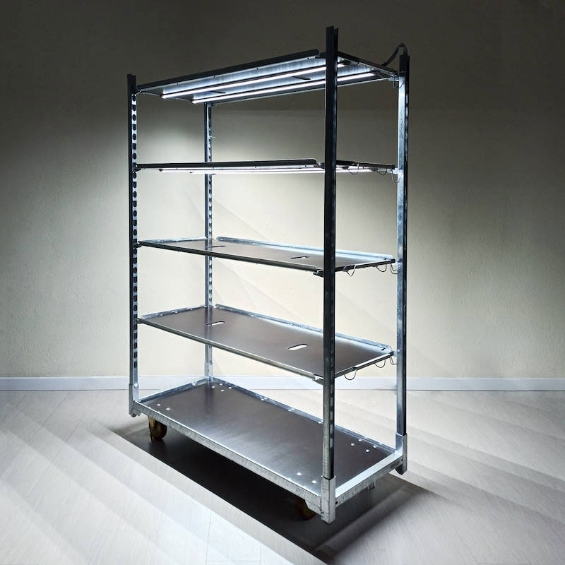 Carrello DC con kit luci led per GERMINAZIONE E INNESTO, Optional: Senza Vaschette DC, Pacchetto: 6 carrelli DC, Ripiani: 4 ripiani con luci