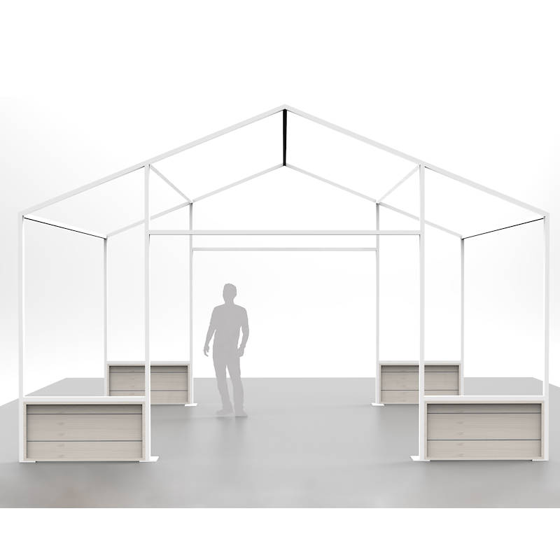 Das "Gewächshaus" Format - Garden Center Identity, Farbe: weißes Holz, Optional: Gewächshausstruktur – ohne Aussteller