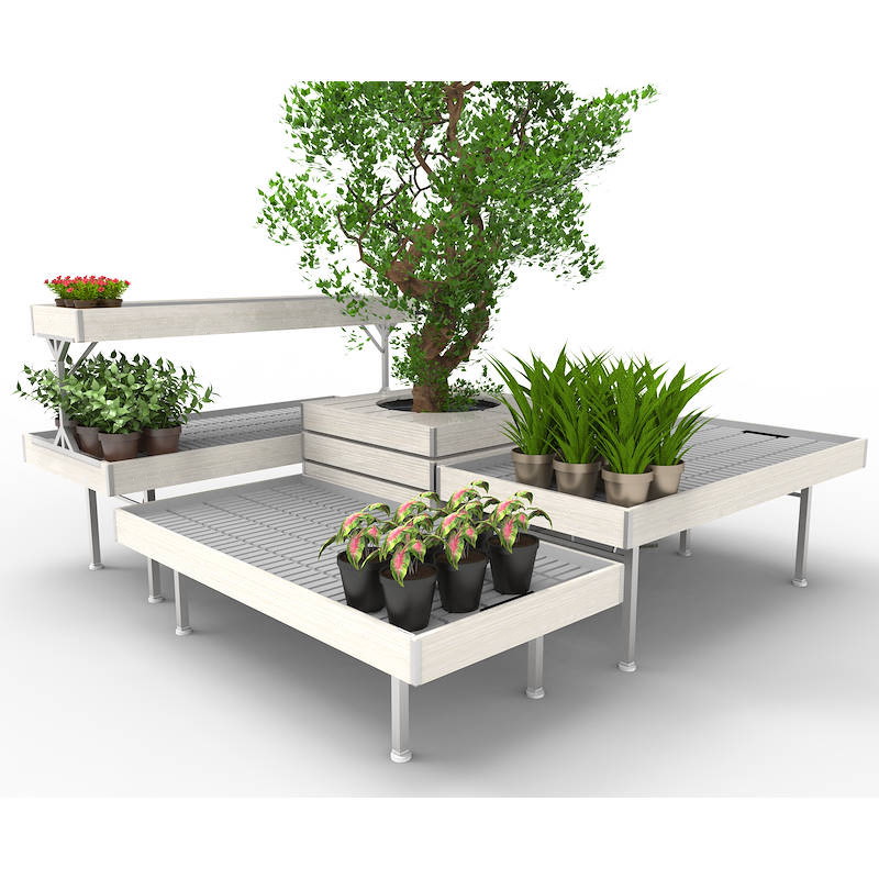 Set Szenografie Linie AMOR, Ausstellungs-Set: Szenografie-Set mit Pflanzgefäß, Farbe: weißes Holz, Packung: 4 Sätze