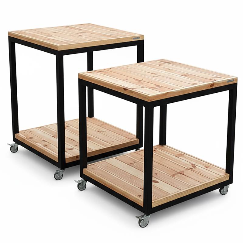 table with two wood shelves on wheels, Size: 80 x 80 cm, Height: h 80 cm, Box: 6 units