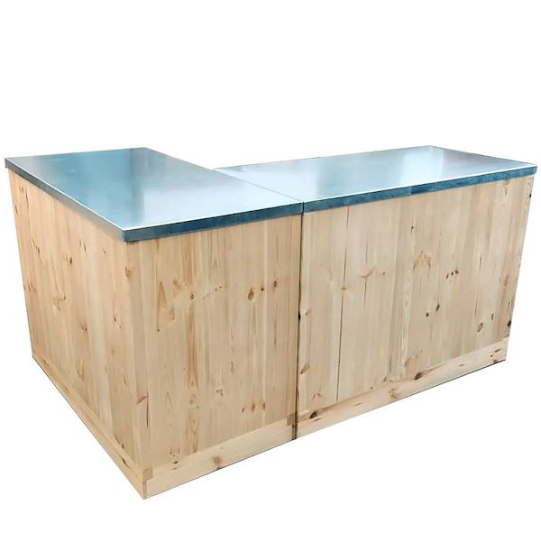 Mostrador de madera natural y superficie de chapa metálica galvanizada