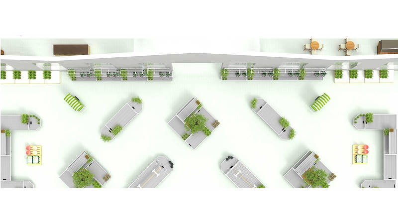 DAS LAY-OUT VON EINEM GARTENCENTER IN EINEM BAUMARKT 