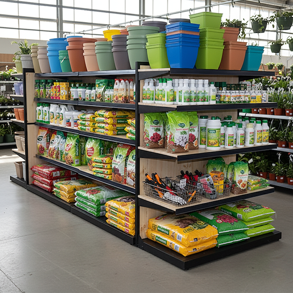 Gondel aus natürlichem Holz mit schwarzem Eisenprofil