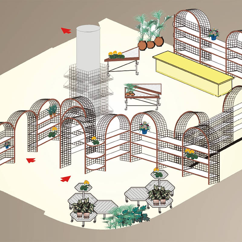 Modulares Verkaufsregal aus Gitterelementen mit 3 Böden